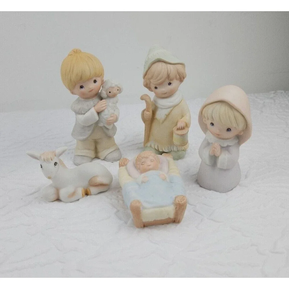 Homco Nativity 5‎ Figurines Mary Baby Lamb Jesus Porcelain Holiday Christmas